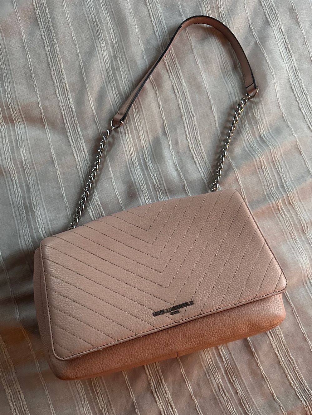 Karl Lagerfeld Paris Charlotte Quilted Chevron Shoulder Bag in Blush Pink